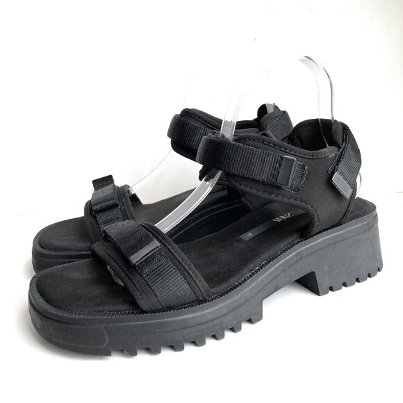 ZARA Chunky Lug Sole Strap Sandals Black EU 38 • fits US 8.5/9 - Picture 1 of 7